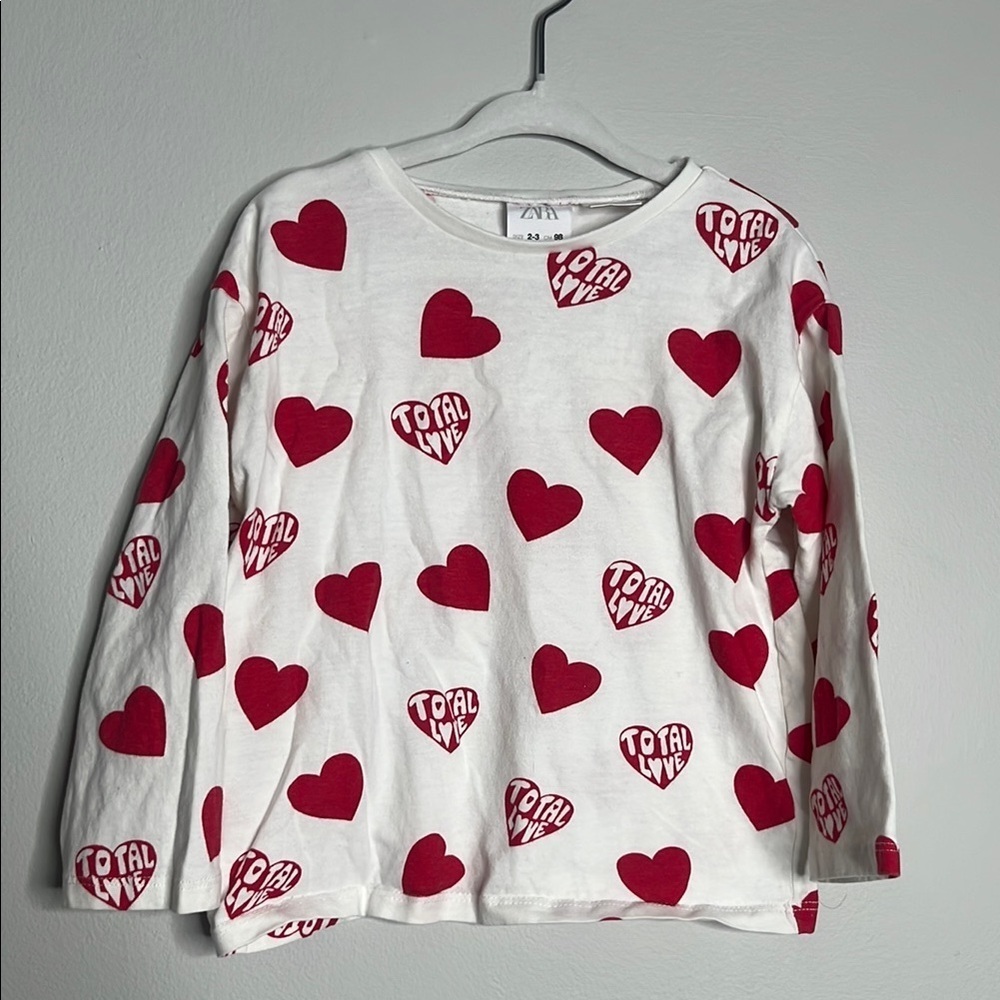 Zara Kids White and Red Heart Print Top